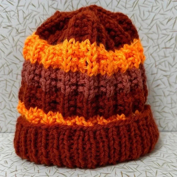Knitted 🧶 Winter Beanie (Baby Size) pumpkin, salmon, & high visibility Orange - Picture 3 of 5